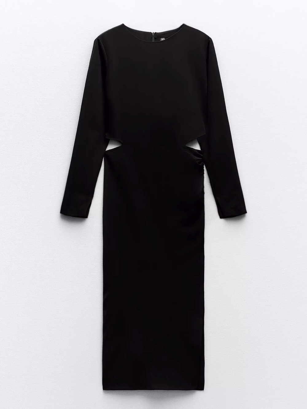 ZARA Black crepe Long-Sleeve Cutout Midi Dress - XL